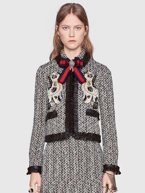 GUCCI Embroidered Spaniel dogs Tweed Jacket, Size IT 42, US 6